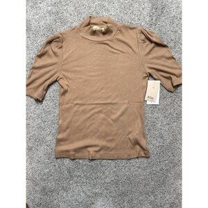 Elie Tahari Camel Ribbed Mock Neck Top M Modal & Spandex Soft Lightweight Sustai